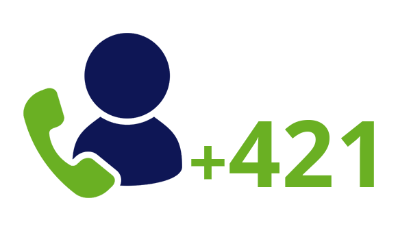 Landnummer Slowakije +421 - donkerblauw pictogram persoon - groene telefoon - groen landnummer - op transparante achtergrond - 600 * 337 pixels 